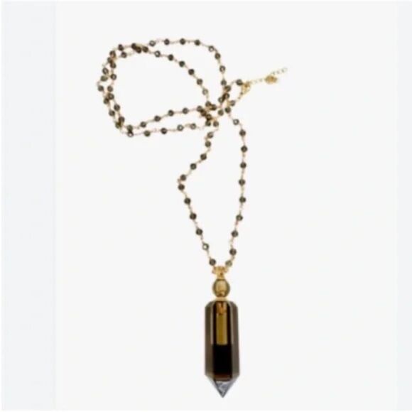 NWT New Aviva Stanoff Smoky Brown Quartz Crystal Bottle Pendant Necklace - Picture 1 of 8